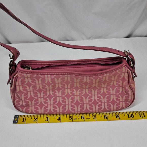 Vtg Fossil Pink Signature Jacquard Fabric Leather Trim Shoulder Demi Bag Purse - Picture 12 of 14